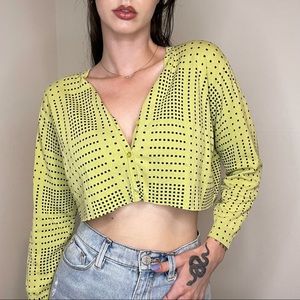 ⭐️3/$15⭐️ Vintage Lime Green Pattern Crop Cardigan, Women's Size Medium